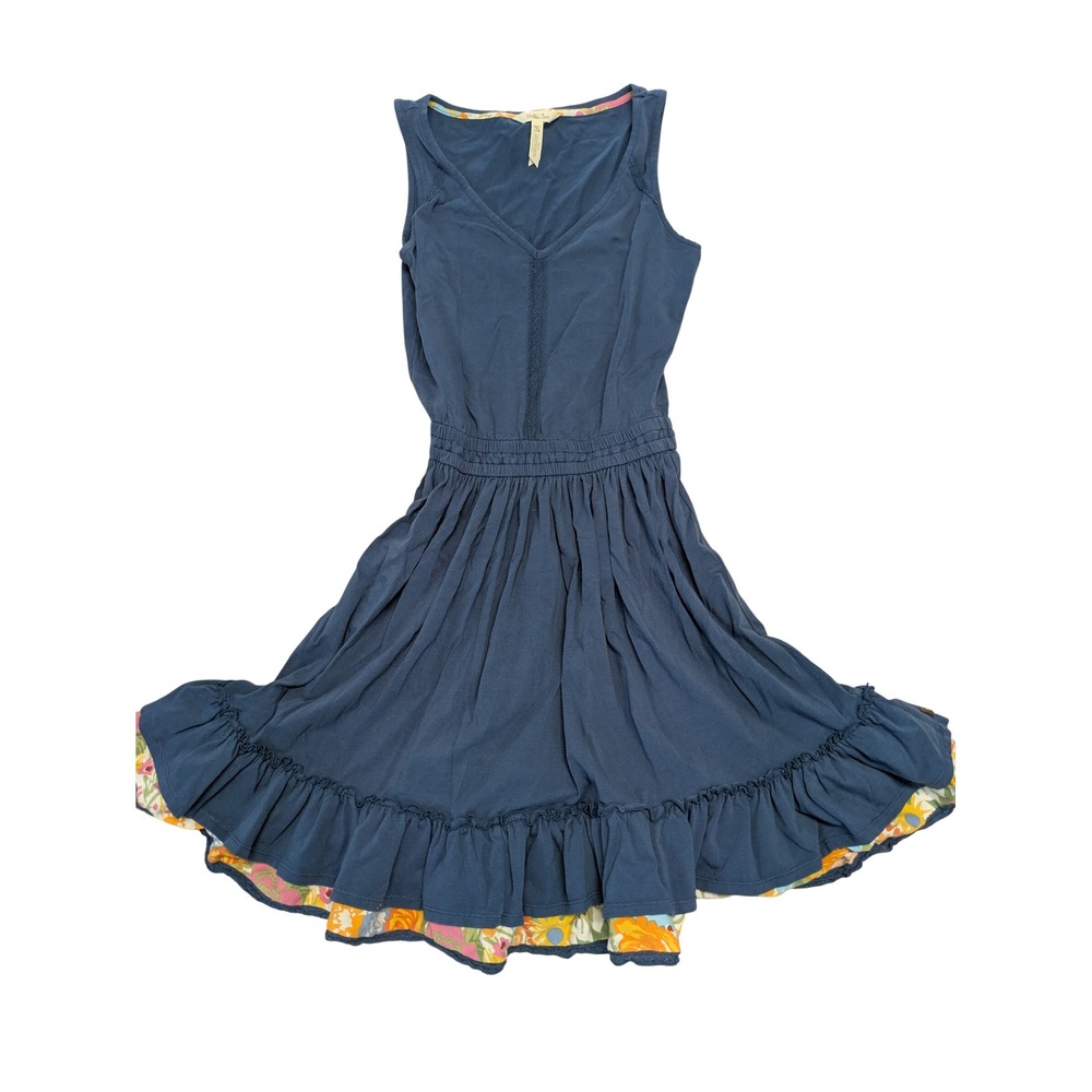 Matilda Jane Womens XS Blue V-Neck Sleeveless Ruffle Hem Fit & Flare Dress AC15